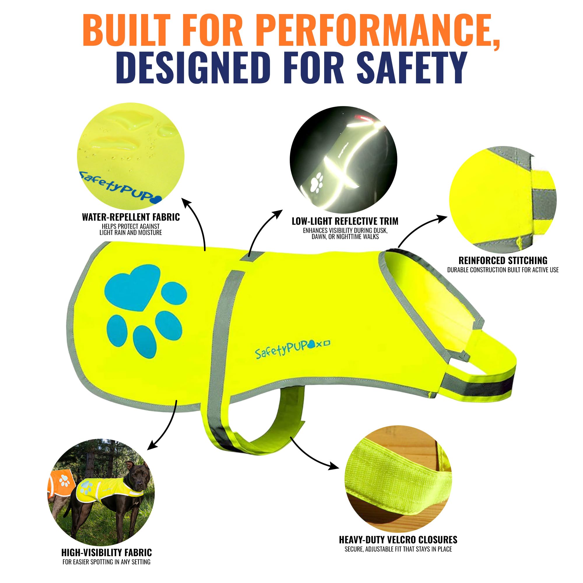 SafetyPUP XD Dog Reflective Vest – Hi-Vis Fluorescent Visibility That Helps to Safeguard Your Pet On/Off Leash in Urban & Rural Areas (Yellow, Large)