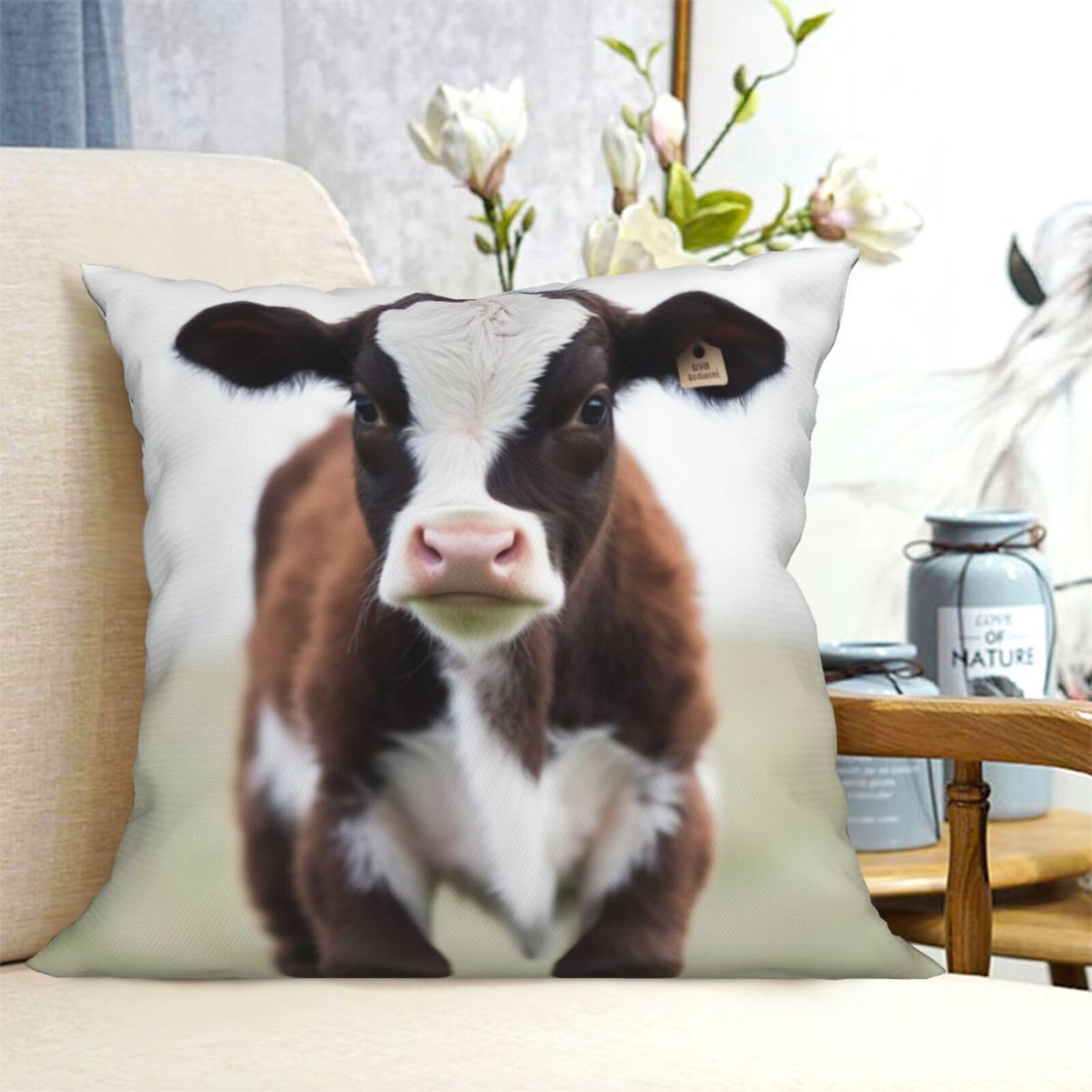Fodpand Black Decorative Throw Pillow Covers 12"X12" Cow Cushion Cases Square Modern Farmhouse Pillow Cases Soft Cozy Cushion Covers For Couch Sofa Bedroom Home Decor Pillowcase