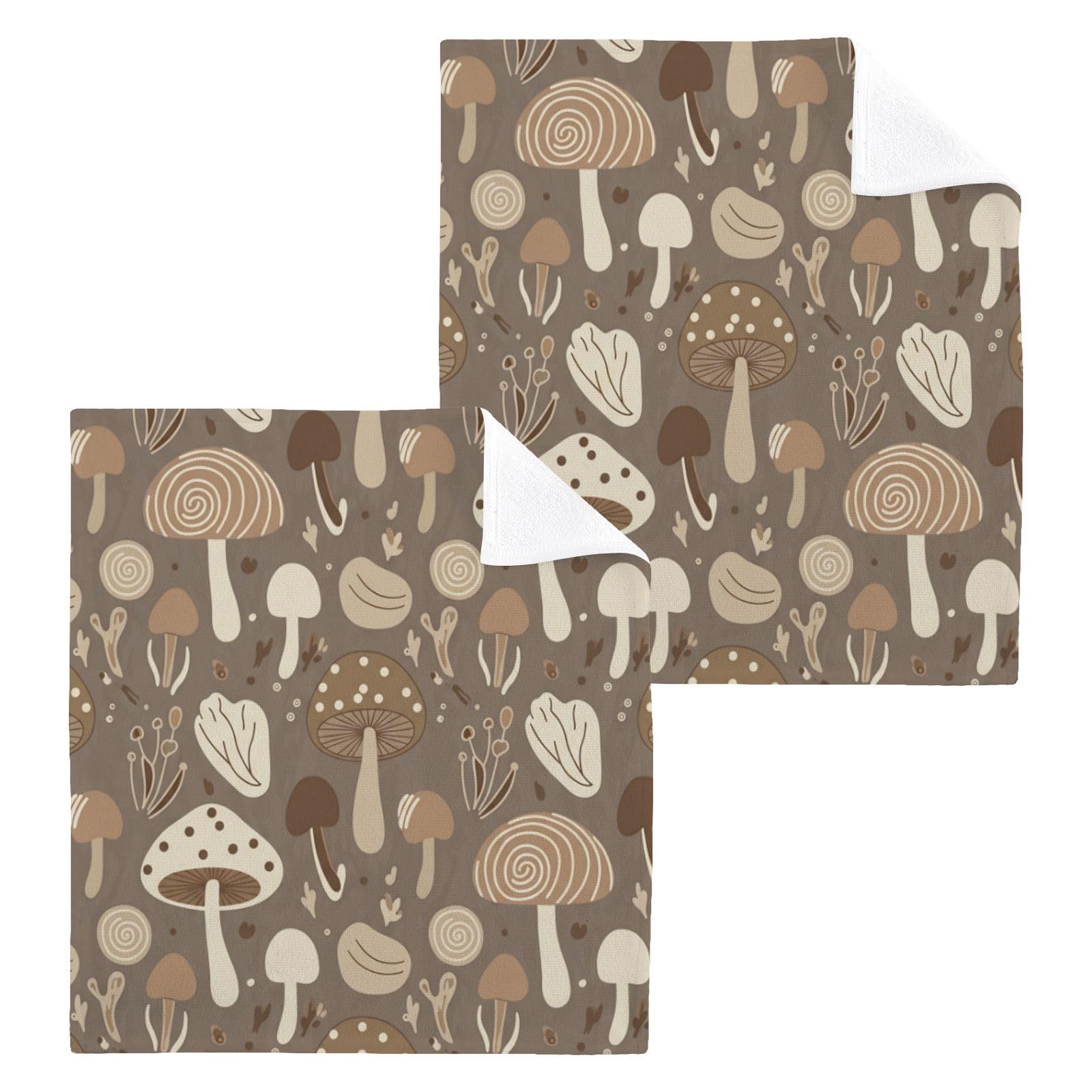 BOESI Neutral Mushroom 12x12in Cotton Washcloth,Soft Absorbent Face Towel