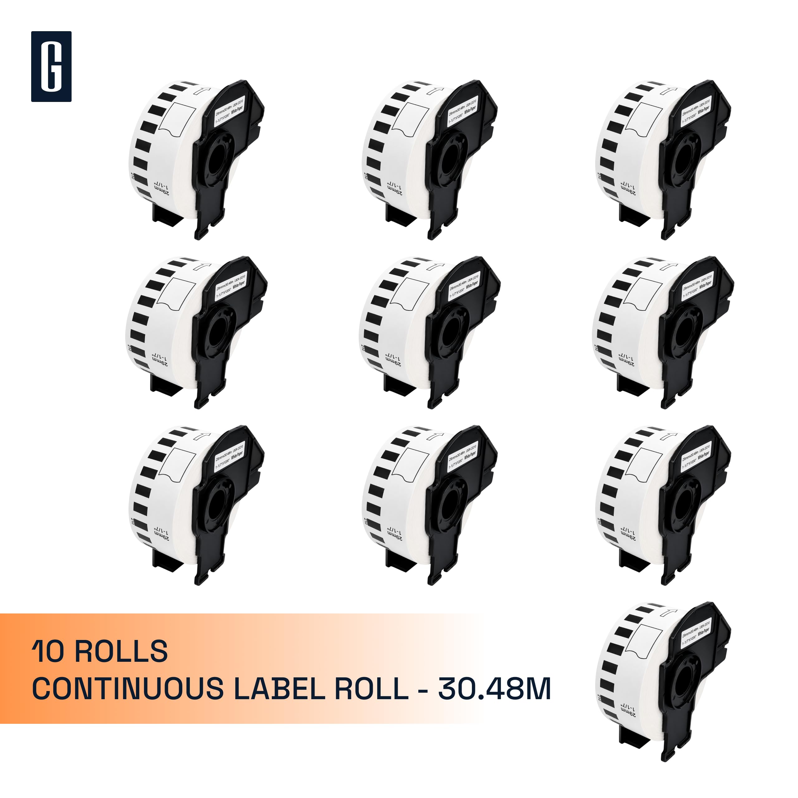 GROF 10 Rollen DK-22210 Endlosetiketten kompatibel mit Brother - 29mm x 30,48m, QL-Etikettendrucker Rolle für QL-500 QL-700 QL-800 QL-1100 (10)