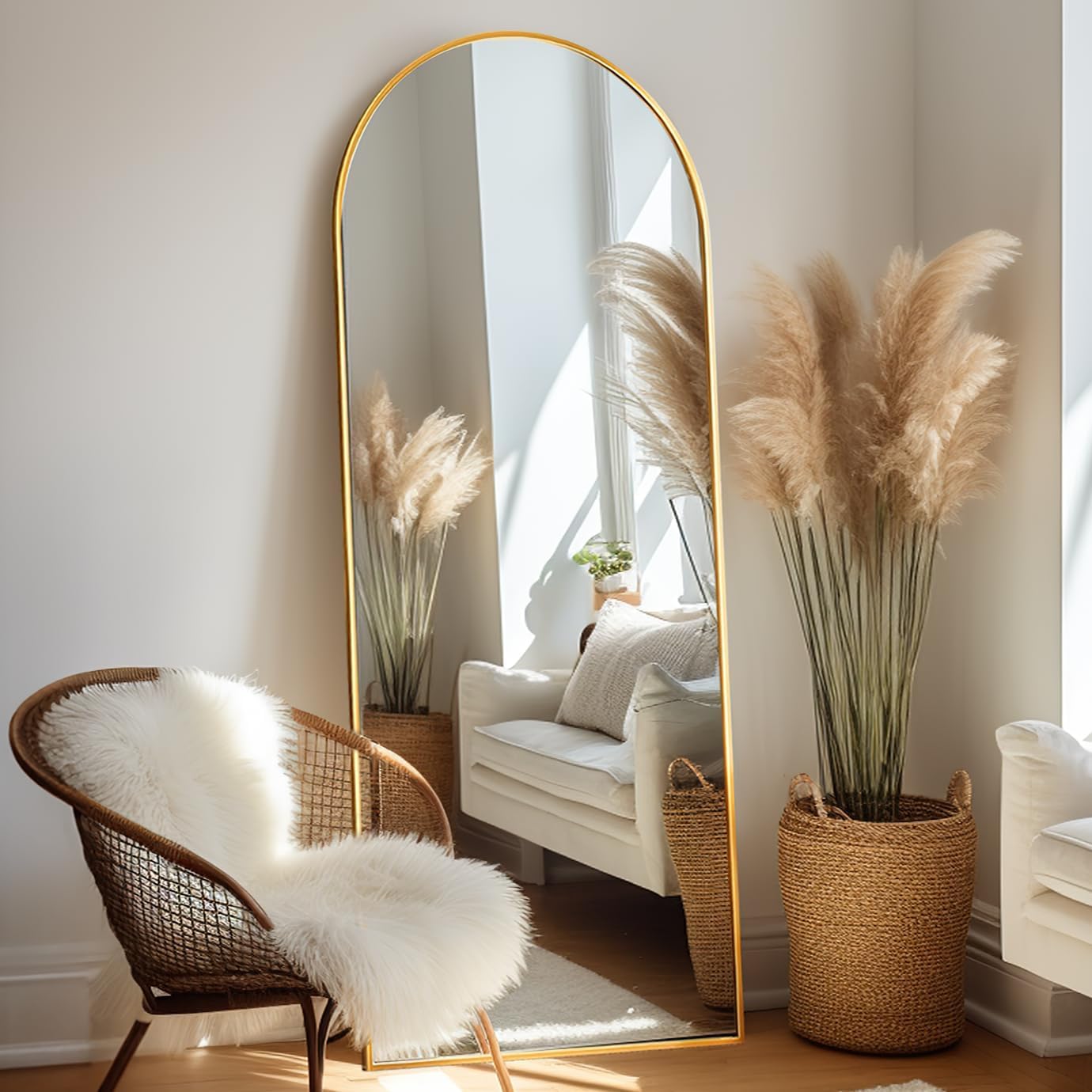 NISHCON Arched Full Length Mirror 64"x21", Gold Frame Floor