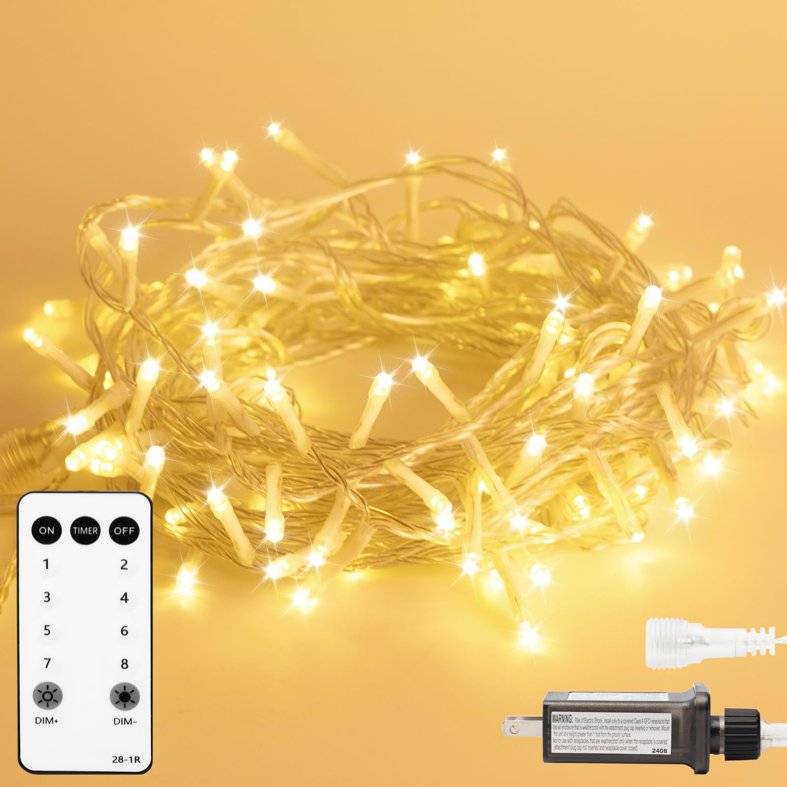 LED String Lights, 33 ft 100 High Brightness LED Christmas Lights with Remote, 8 Modes, Waterproof & Connectable, Ideal for Outdoor/Indoor Festive Decorations, Weddings, Gardens