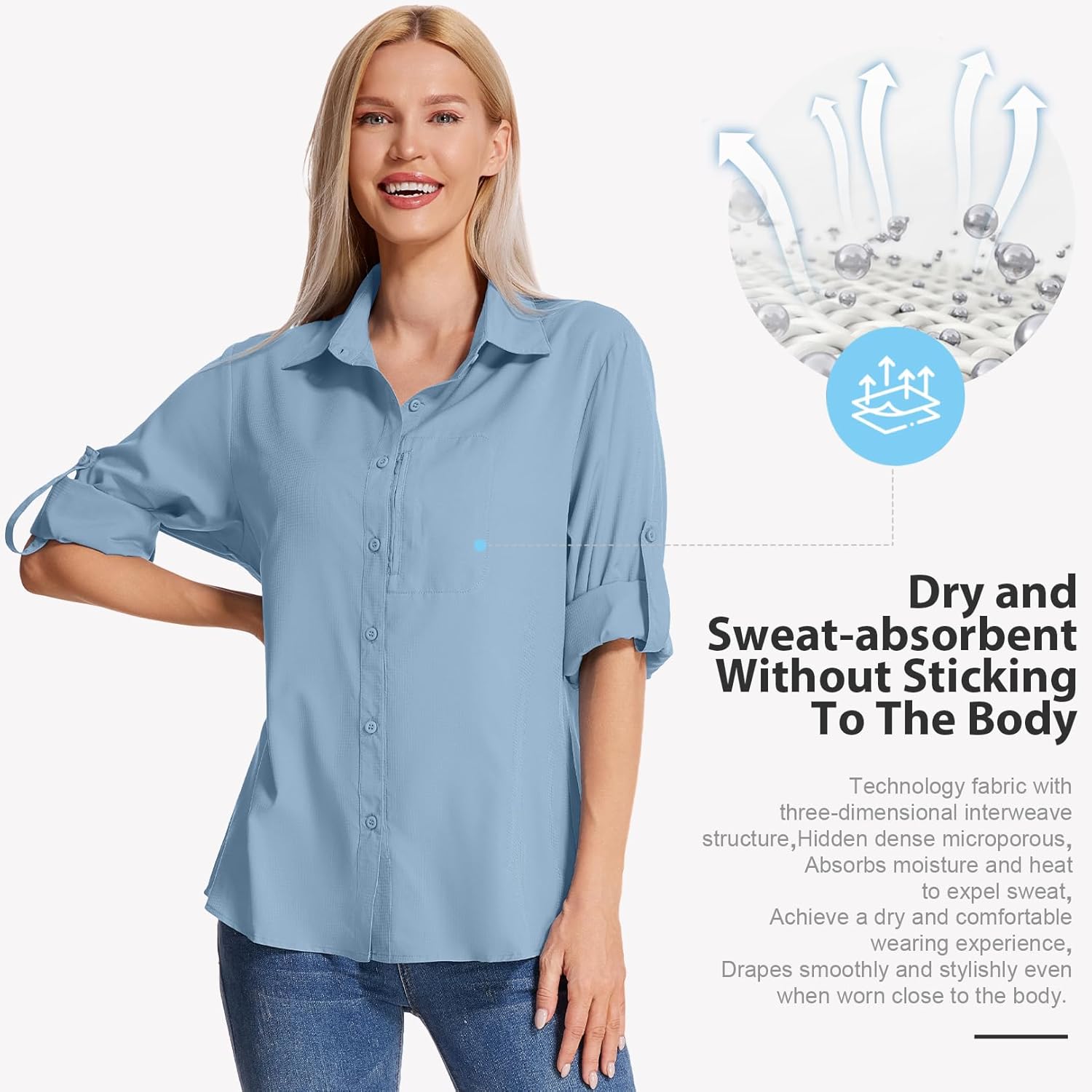 Women's Long Sleeve Safari Clothes UPF 50+ Hiking Fishing Shirts,Sun Protection Quick Dry Light Cooling Shirts - Image 6