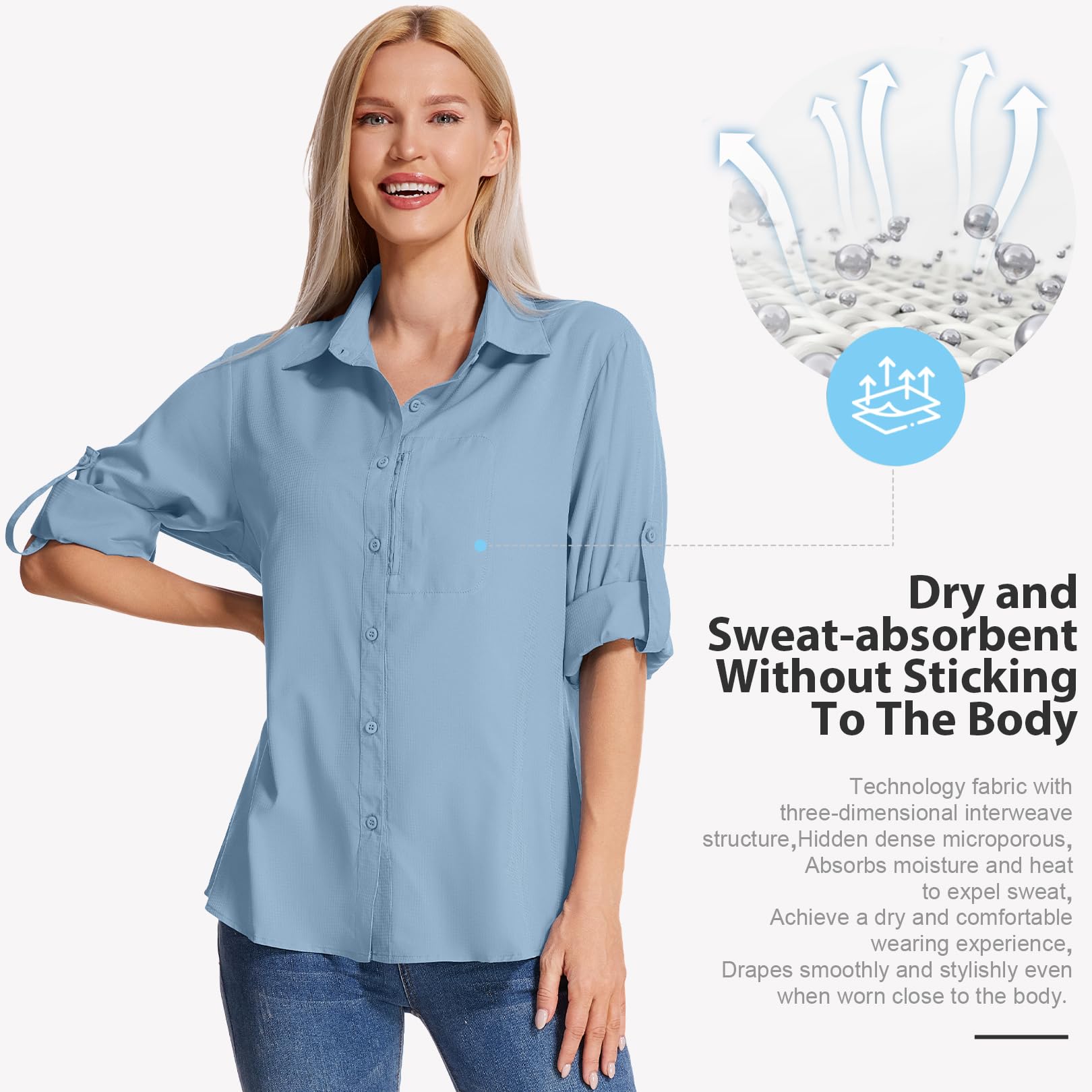 yeyity Damen Hemdbluse UV Schutz Langarmshirt Damen Schnell Trocknende Sport Shirts Wandershirt Safari Casual Button Up Tops Strandurlaub Elegant Bluse