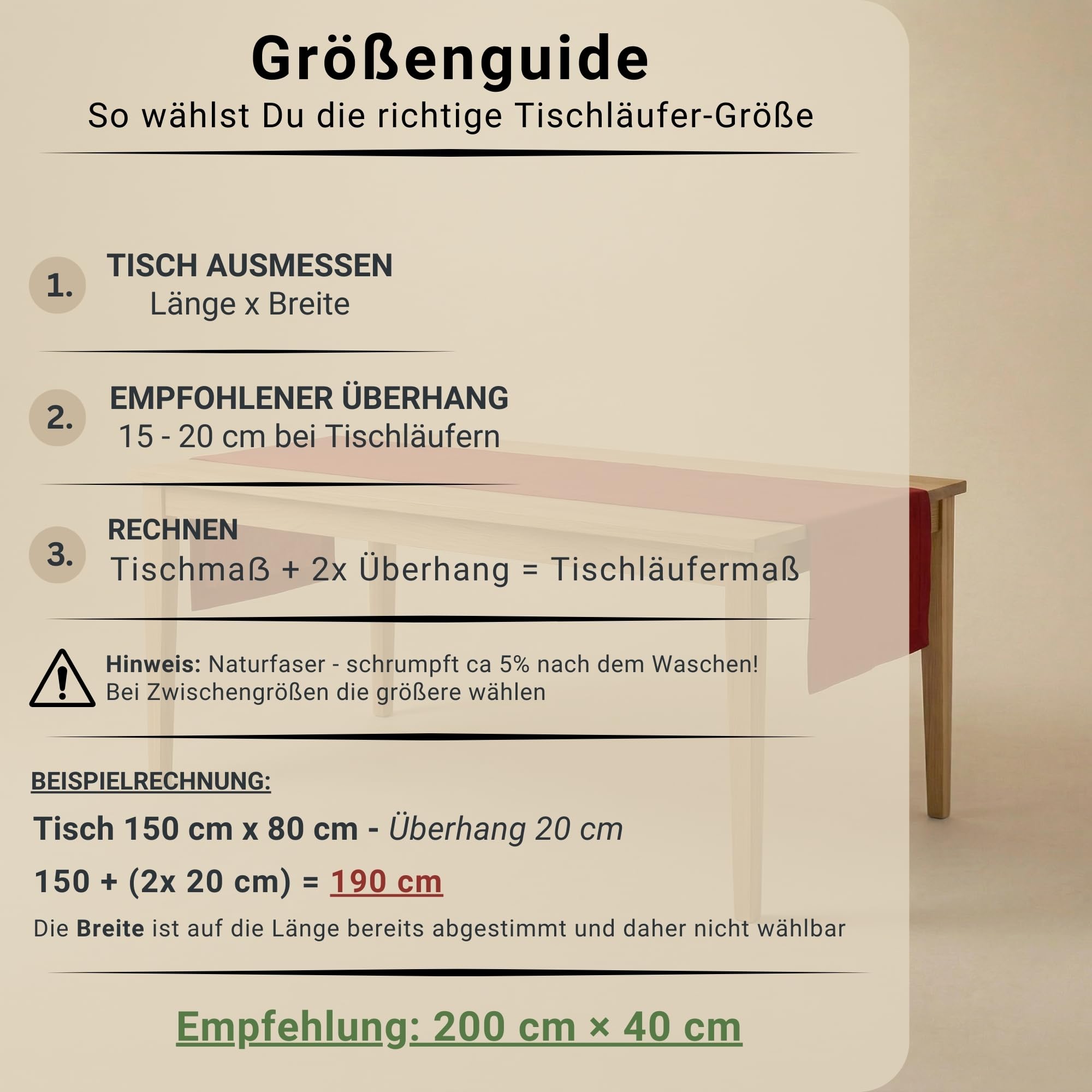 chambry Premium Tischläufer 100% Baumwolle (Canvas) - Handarbeit Made in Germany - nachhaltige hochwertige Tischdekoration - Grün 45cm x 360cm