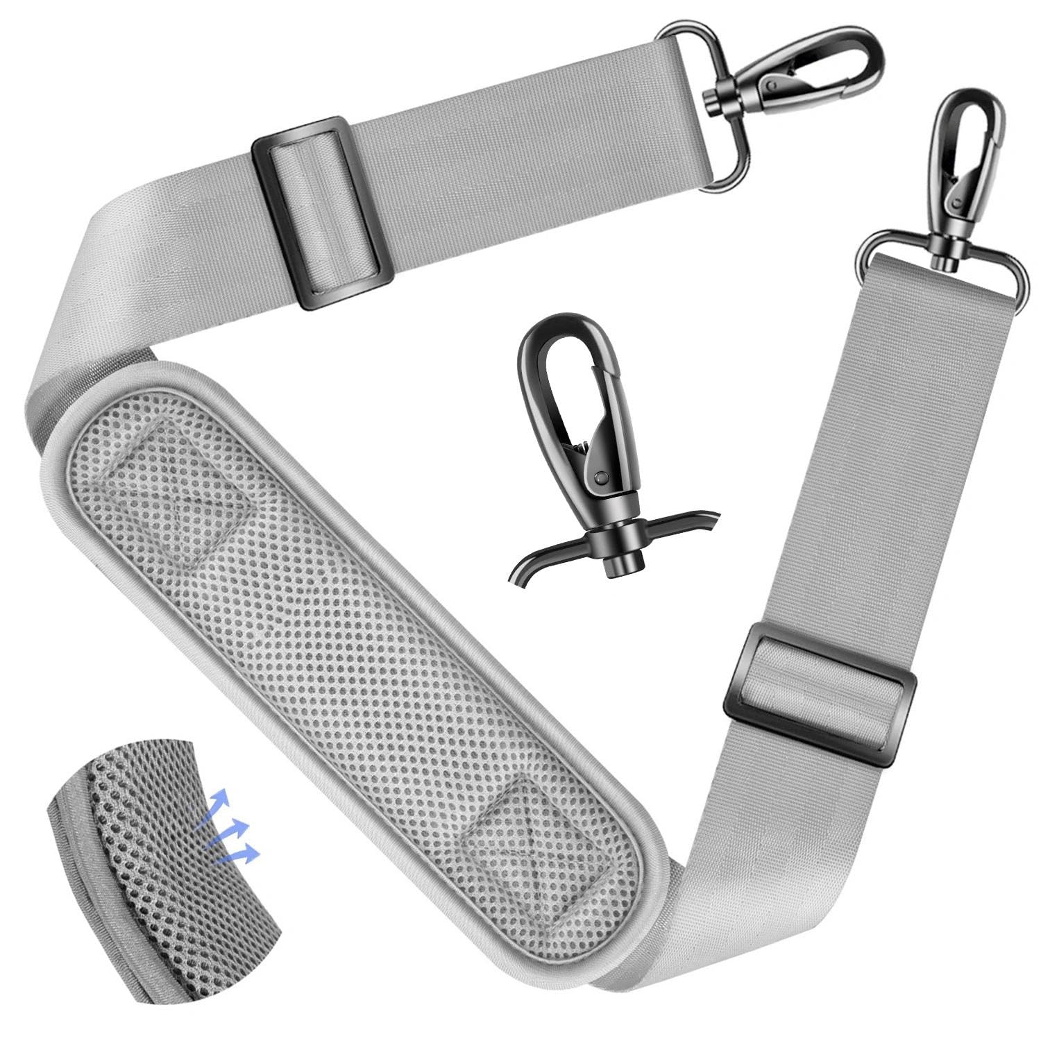 ZINZ Shoulder Strap - 59 Inch Universal Heavy-duty Adjustable Strap with Ultra-thick Fixed Breathable Pad for Laptop, Gym, Camera Bag and More -Light gray