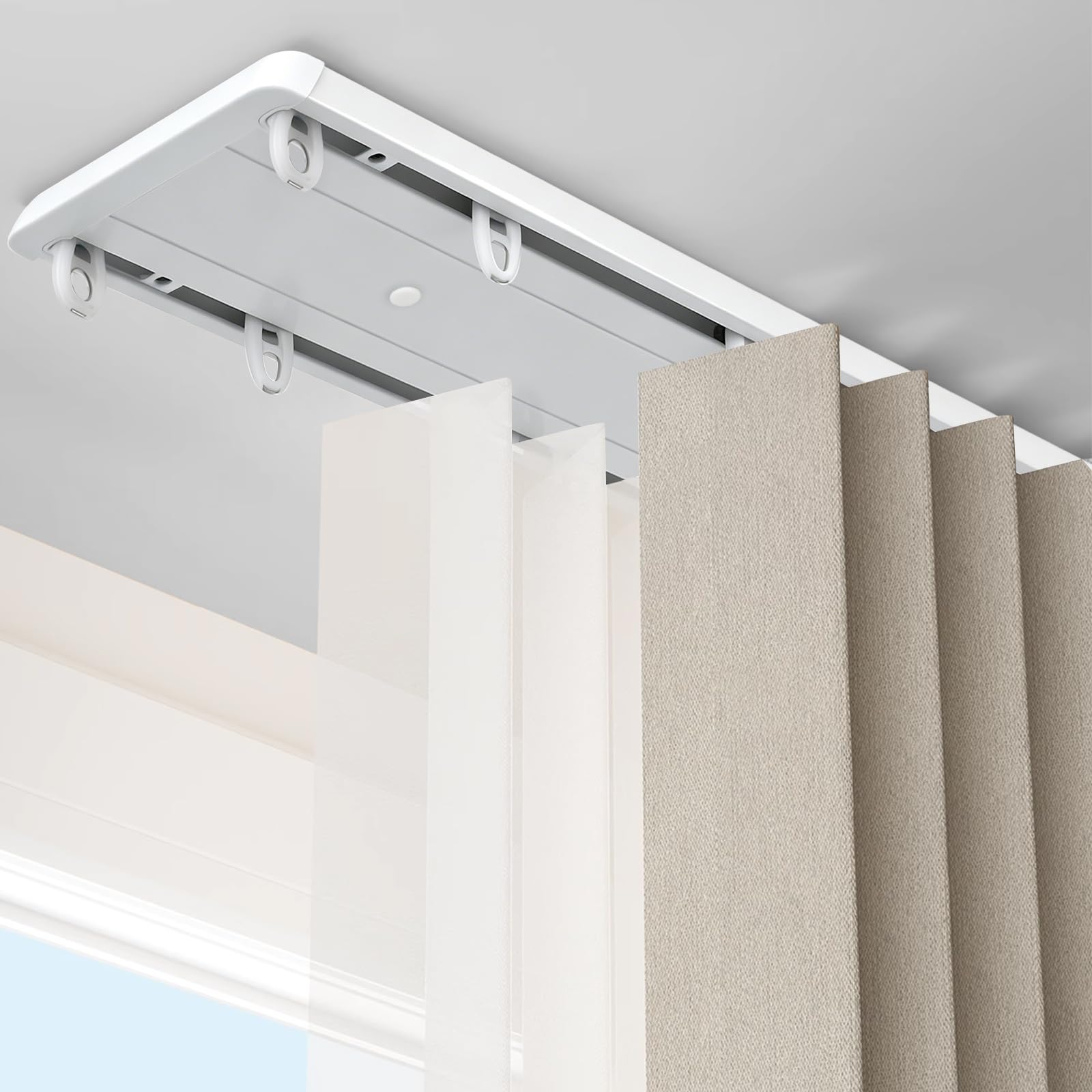 Double Row Curtain Track Ceiling Mounted,3m Silent Aluminum Heavy Duty Curtain Track System,Sliding Rails for Curtains,Living Room,Bedroom,Room Divider -40kg Load Capacity