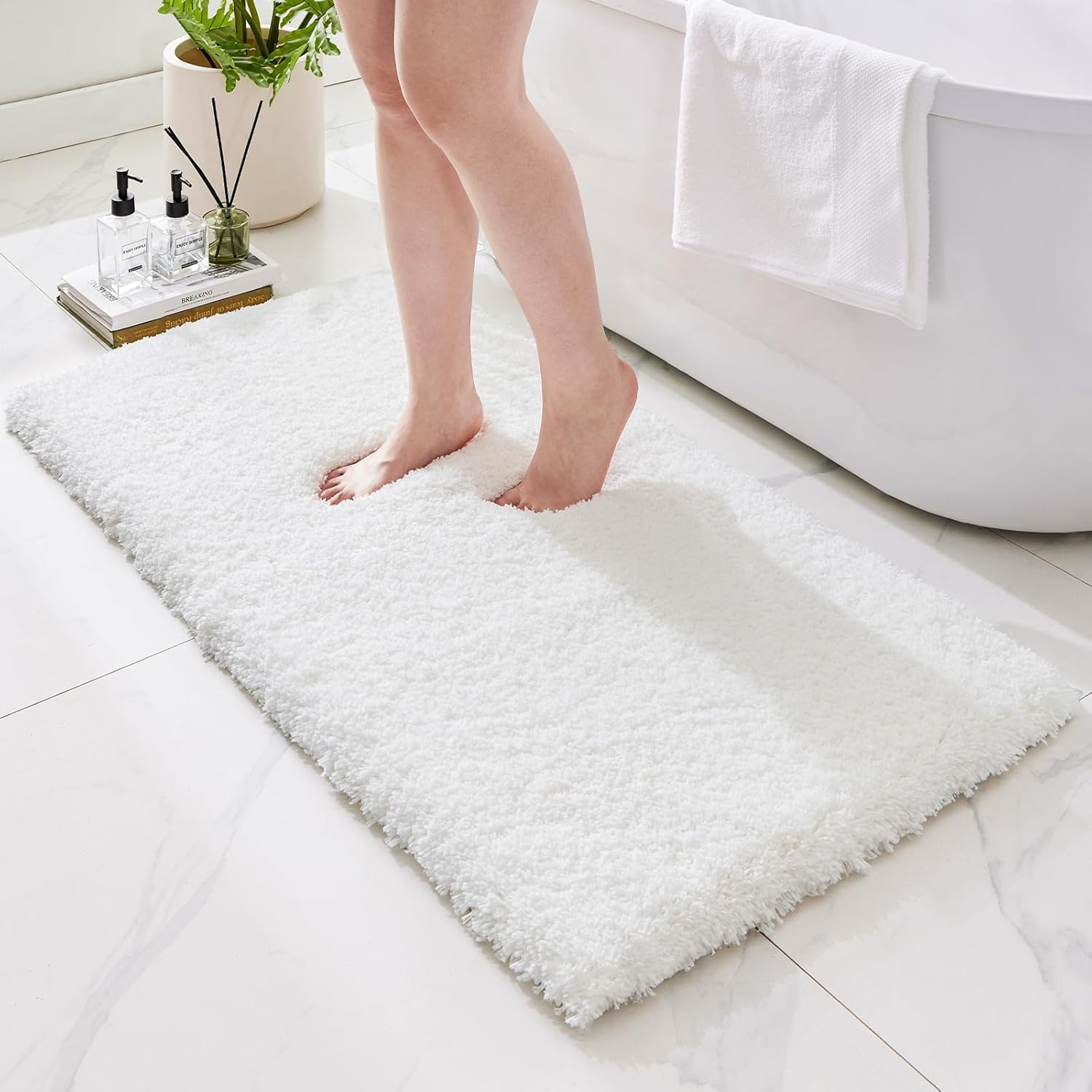 Ruggnovea Bathroom Rugs Non Slip Washable 48x24, Ultra Soft Thick Shaggy Absorbent Bath Mats, High Density Foam Latex Non Slip Backing Bath Rugs,