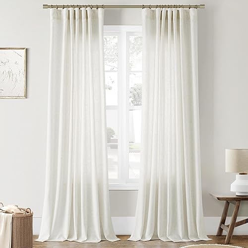 Joywell Cortinas de lino natural de 84 pulgadas de largo para sala de estar y dormitorio, con pestaña trasera, color blanco marfil, cortina plisada Joywell Cortinas de lino natural de 84 pulgadas de largo para sala de estar y dormitorio, con pestaña trasera, color blanco marfil, cortina plisada