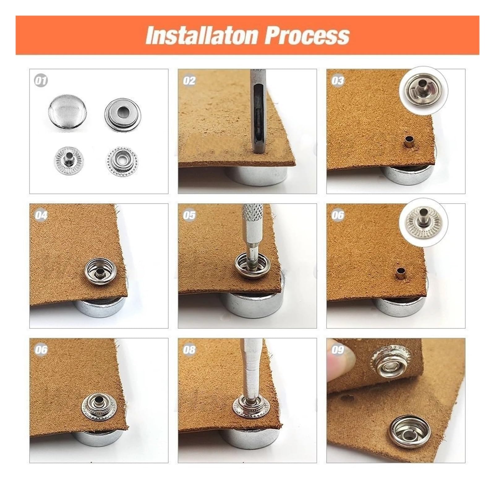 Juego de 25 Botones de presión 201/203, broches de presión de Metal, Herramientas de instalación Opcionales for Ropa, Bolsa, Zapatos, artesanía de Cuero(G Black with Tool B,17mm(201))
