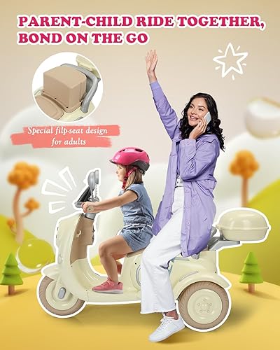 Miniatura 4 de Motocicleta de 12 V y 2 plazas para niños, scooter eléctrico con control remoto, caja de almacenamiento, música, luz LED, bocina, motor de 2 x 50 W,