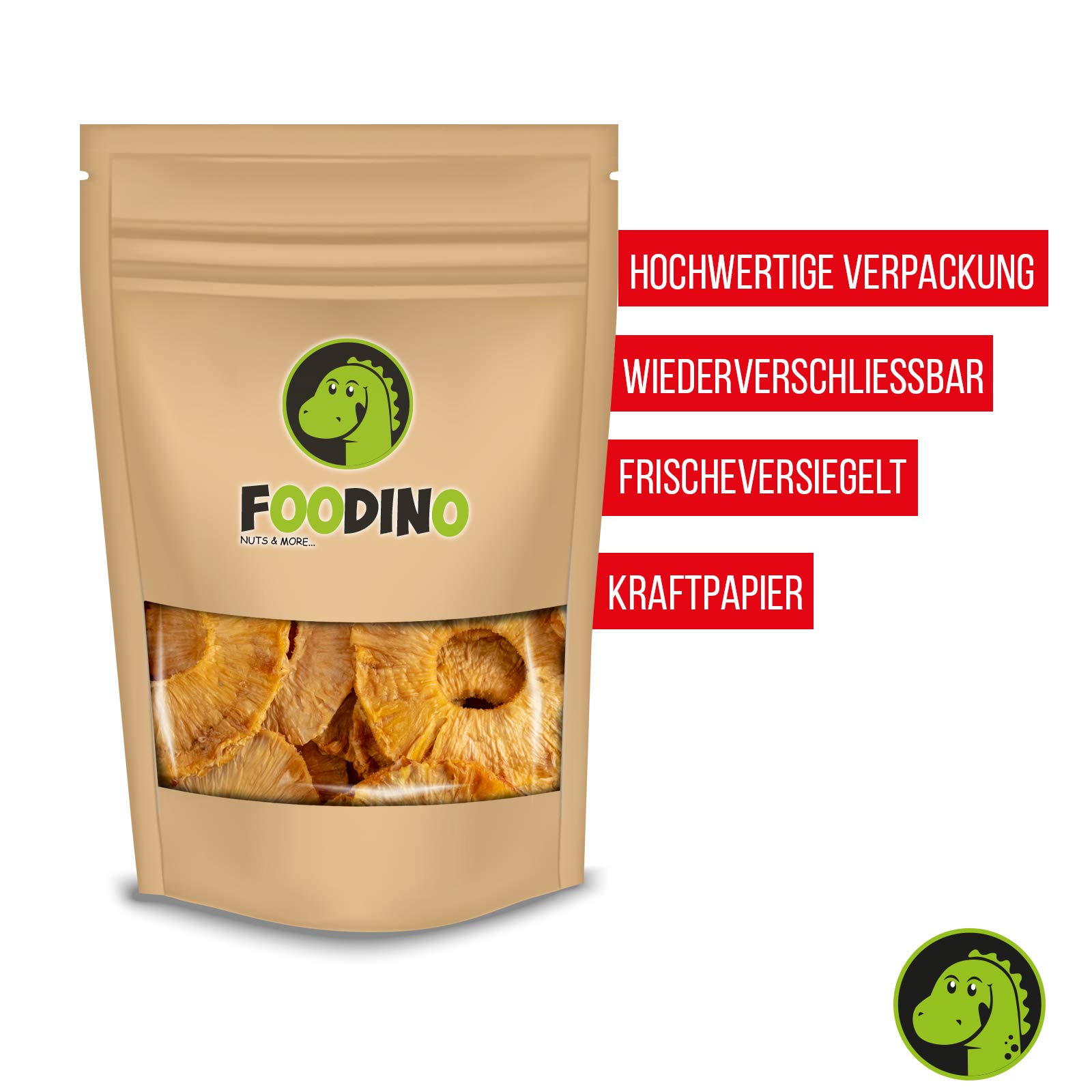 Ananas getrocknet naturbelassen ungezuckert ungeschwefelt Ananasringe ohne Zucker ganz Ananas Ringe Trockenfrüchte ungesüßt unbehandelt 500g - 5kg wiederverschließbar Premium Qualität FOODINO (2,5kg)
