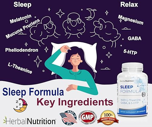 Miniatura 4 de Herbal Nutrition Sleep Formula - Suplemento para dormir multiingrediente con melatonina GABA L-teanina 5-HTP y más te ayuda a dormir como un bebé un