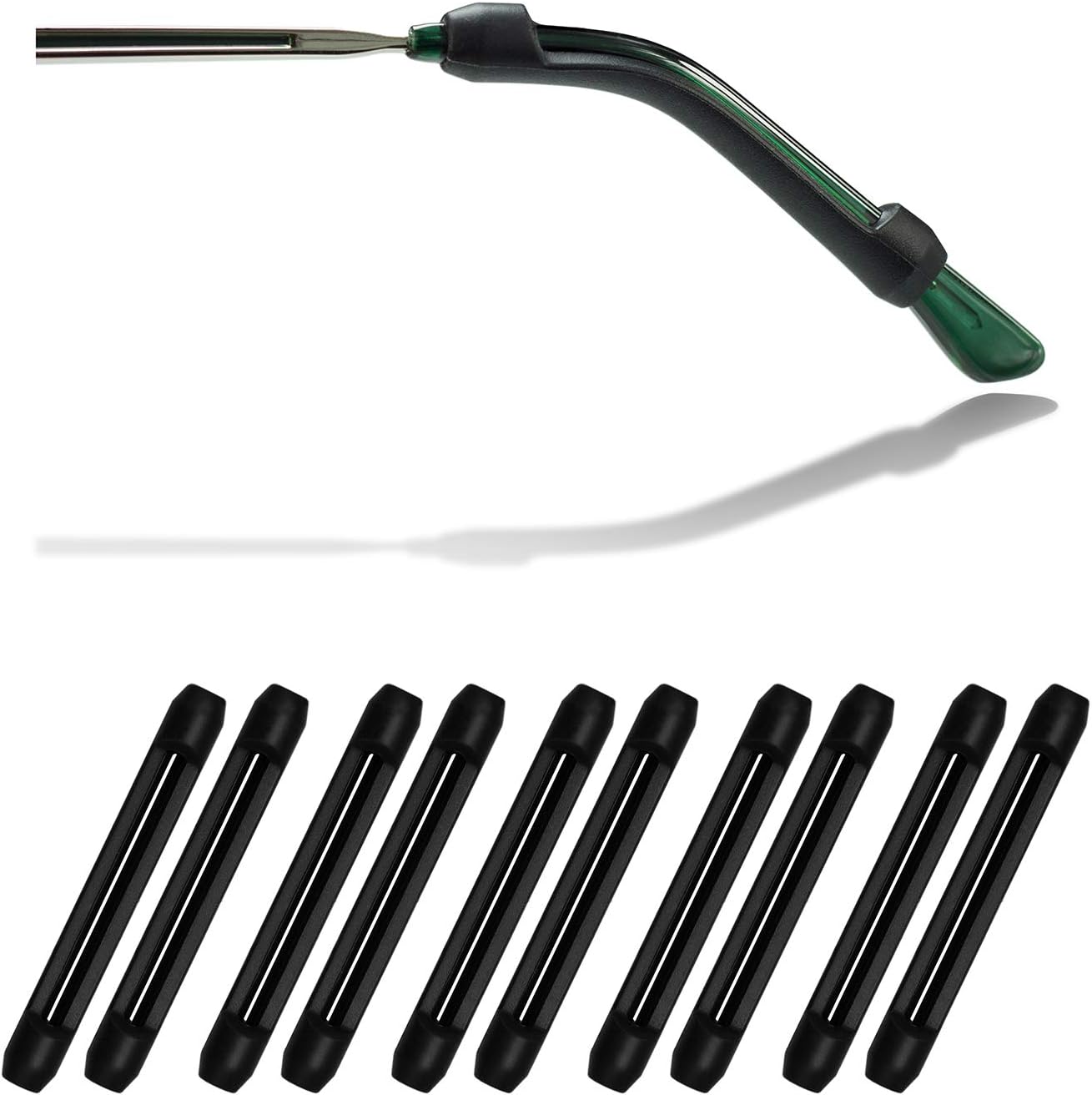 YR Soft Silicone Eyeglasses Temple Tips Sleeve Retainer - Anti-Slip Elastic Comfort Glasses Retainers for Spectacle Sunglasses Reading Eyewear - 5 Pairs Black