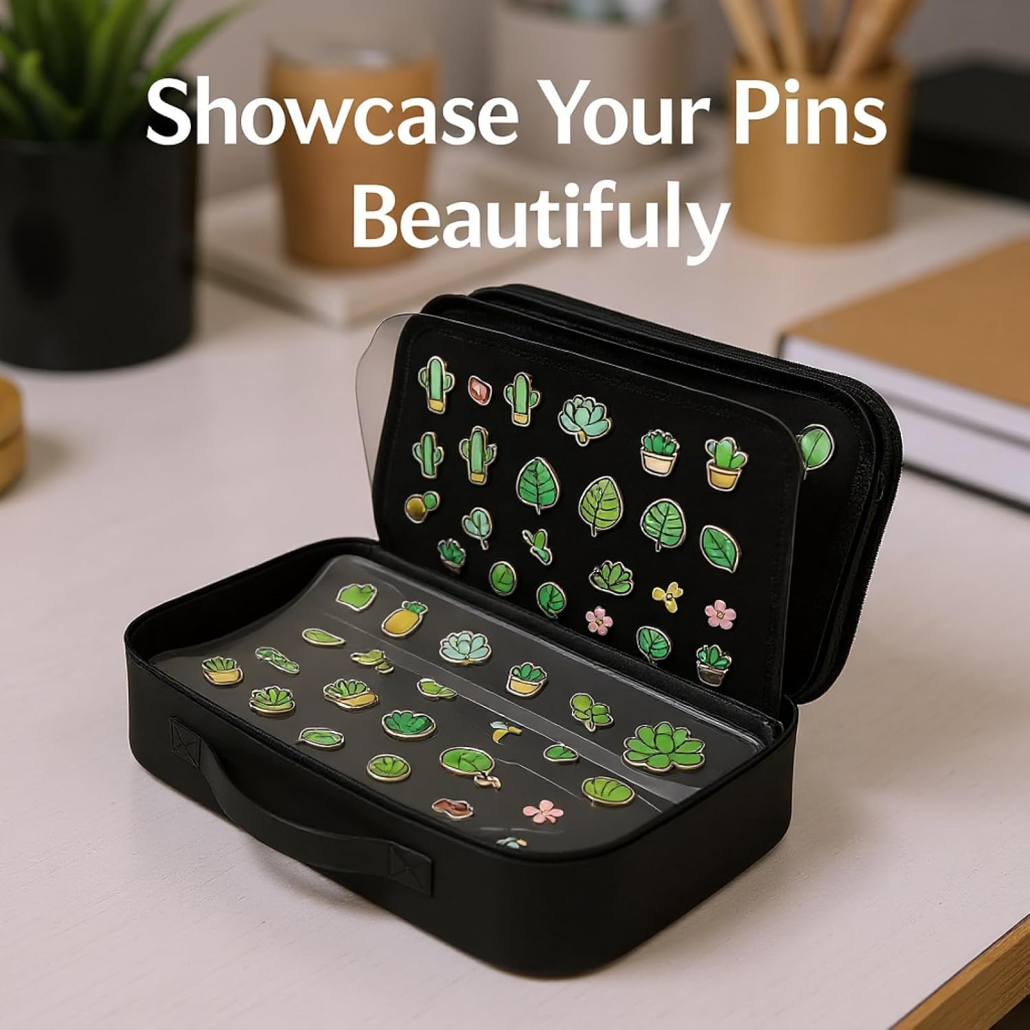 Enamel Pin Display Bag, 12-Page Pin Trading Book, 15 X 3.9 X 9.8 in, Detachable Page, Zipper & Handle, Black for Collectors