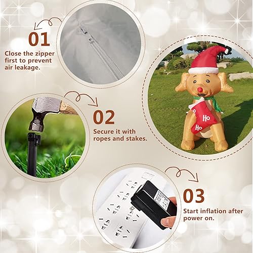 Miniatura 4 de Bonito perro inflable de Navidad de 5 pies de alto con sombrero de Navidad y calcetín para decoración de fiesta de patio al aire libre (perro