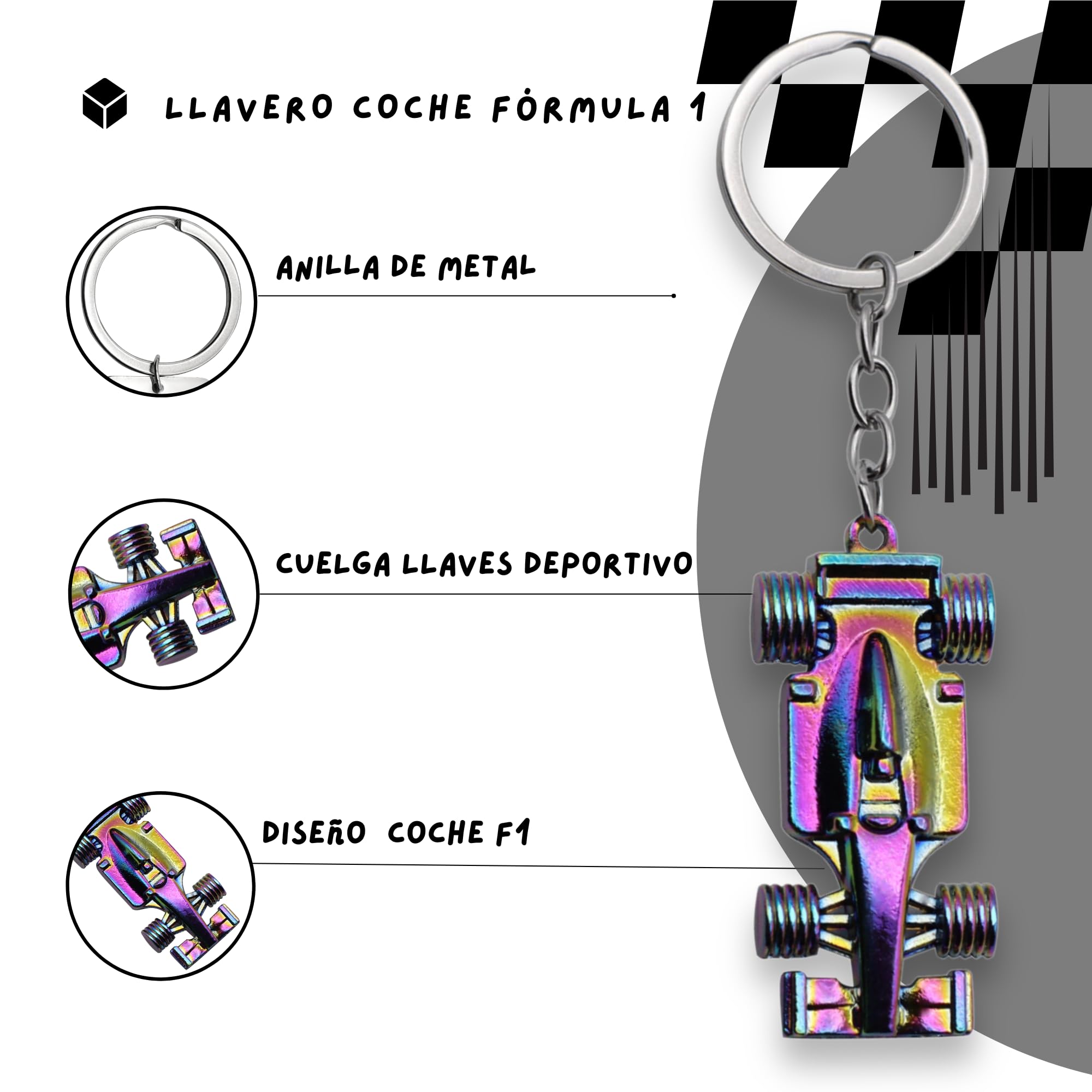 AUTOZOCO Llavero coche Formula 1 metálico, Llavero F1, Llavero automovilismo, Llavero coche de metal, Llavero coche de carreras, Llavero metálico de Fórmula 1 - 3
