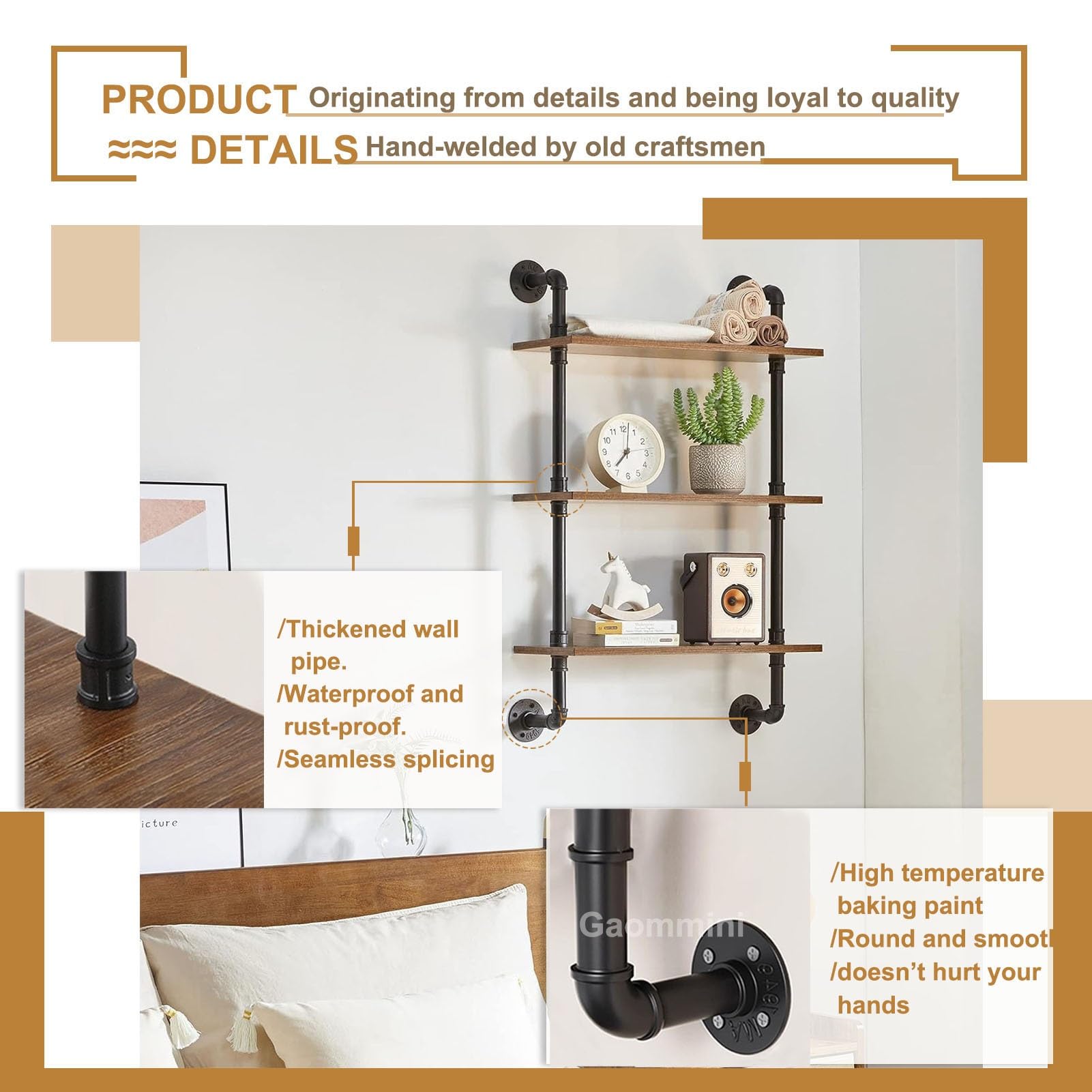 Amazon.com: Industrial Iron Pipe Shelving Wall Mounted, Floating