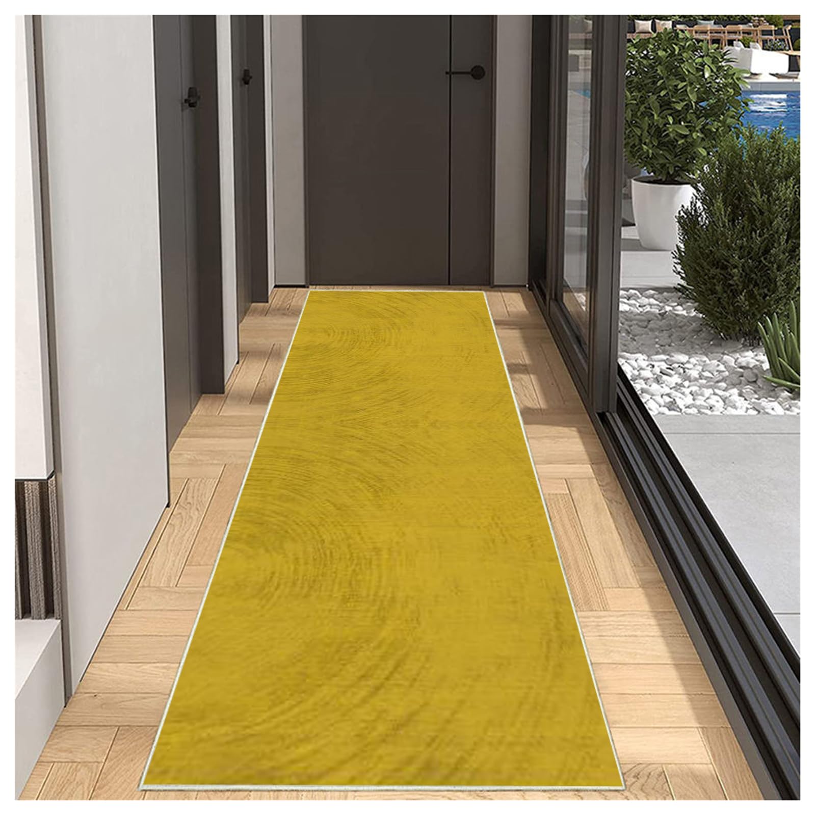 BORKOY Yellow Solid Color Carpet Runner 70x120cm, Non Slip Washable Hallway Runner Rug Kitchen Mat, Extra Long Polyester Entryway Floor for Bedroom Living Room Bathroom Corridor Dirt Trapper Design — image 1