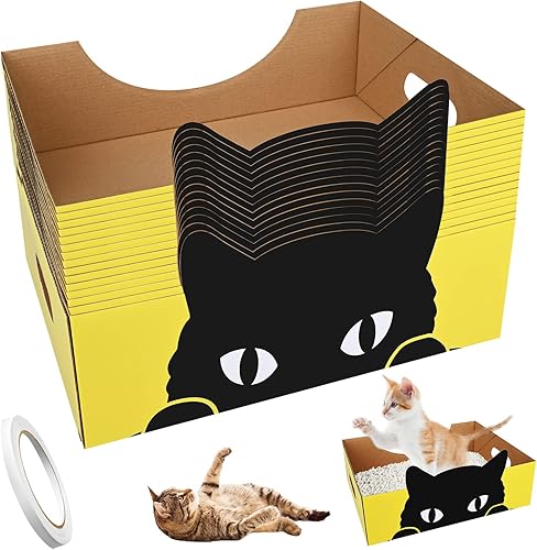 Paquete de 15 cajas de arena desechables de cartón de eliminación rápida y fácil, bandeja de arena para gatos, ligera, desechable, adecuada para