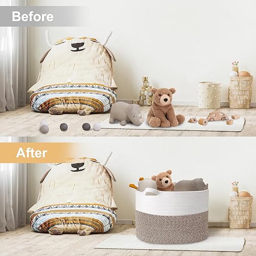 Miniatura 5 de Cesta grande para mantas, 22 x 22 x 14 pulgadas, cesta tejida para manta de ropa sucia para bebé, canasta de juguetes con asa, cestas de