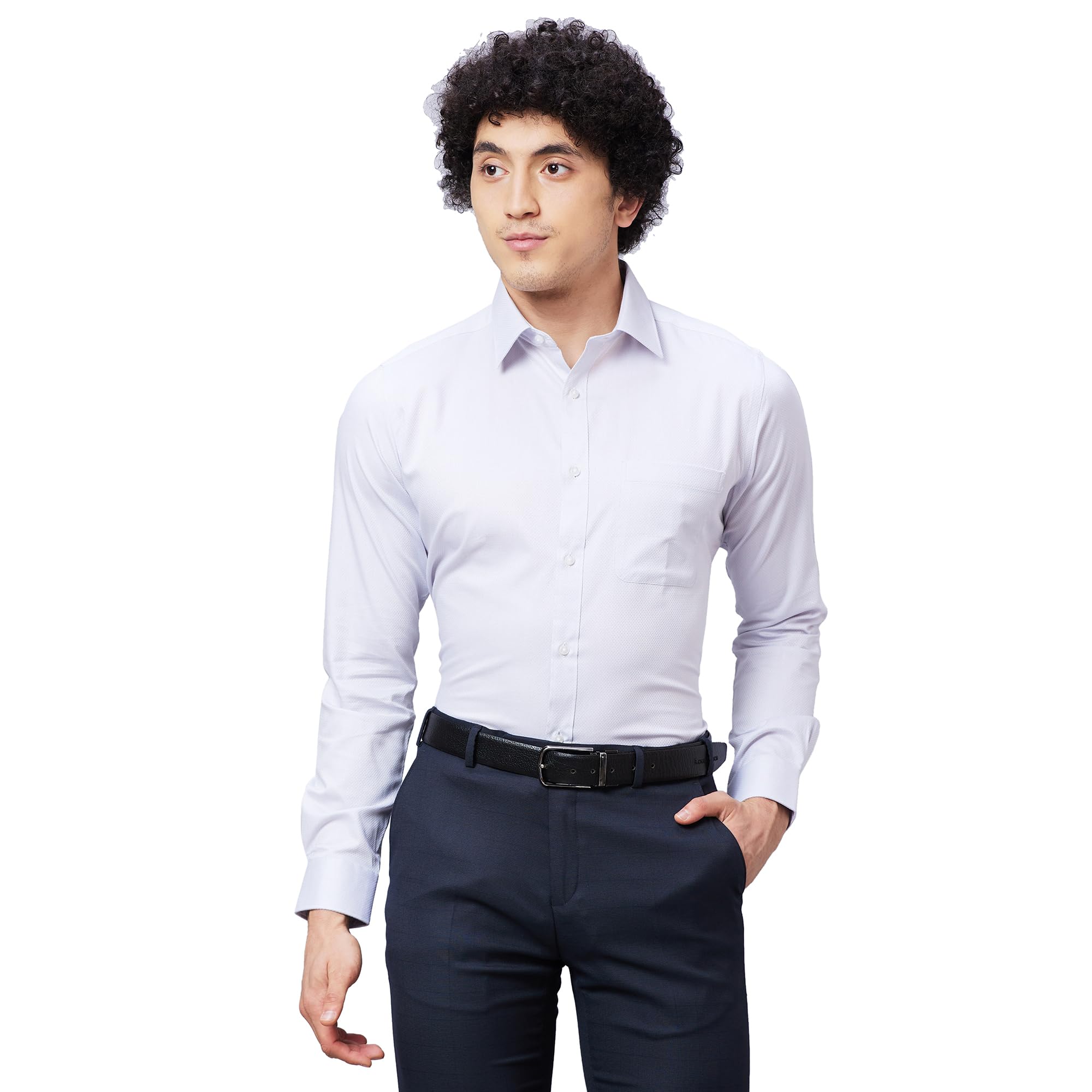 raymond Slim Fit Pure Cotton Structure Pattern Semi Cut Away Collar Formal Shirt-picture-11