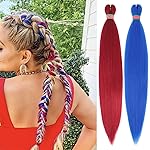 RUN SHUI Rose Red+Blue Pre stretched Braiding Hair 2 Packs Pre feathered Braid Hair Extensions 30 Inches Hair Braids