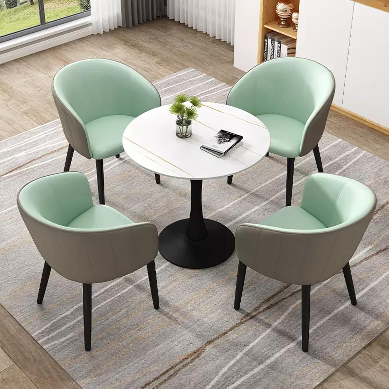 Office Reception Room Club Table, Negotiation Table and Chair Set, Office Table and Chair Set Small Conference Table, Coffee Kitchen Dining Table Set, for Lounge (Green a One Size)