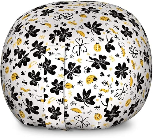 Ambesonne Bolsa de juguetes de almacenamiento forestal, mariquitas hojas, bosque, alegre, naturaleza, oruga, garabatos, verano, organizador de