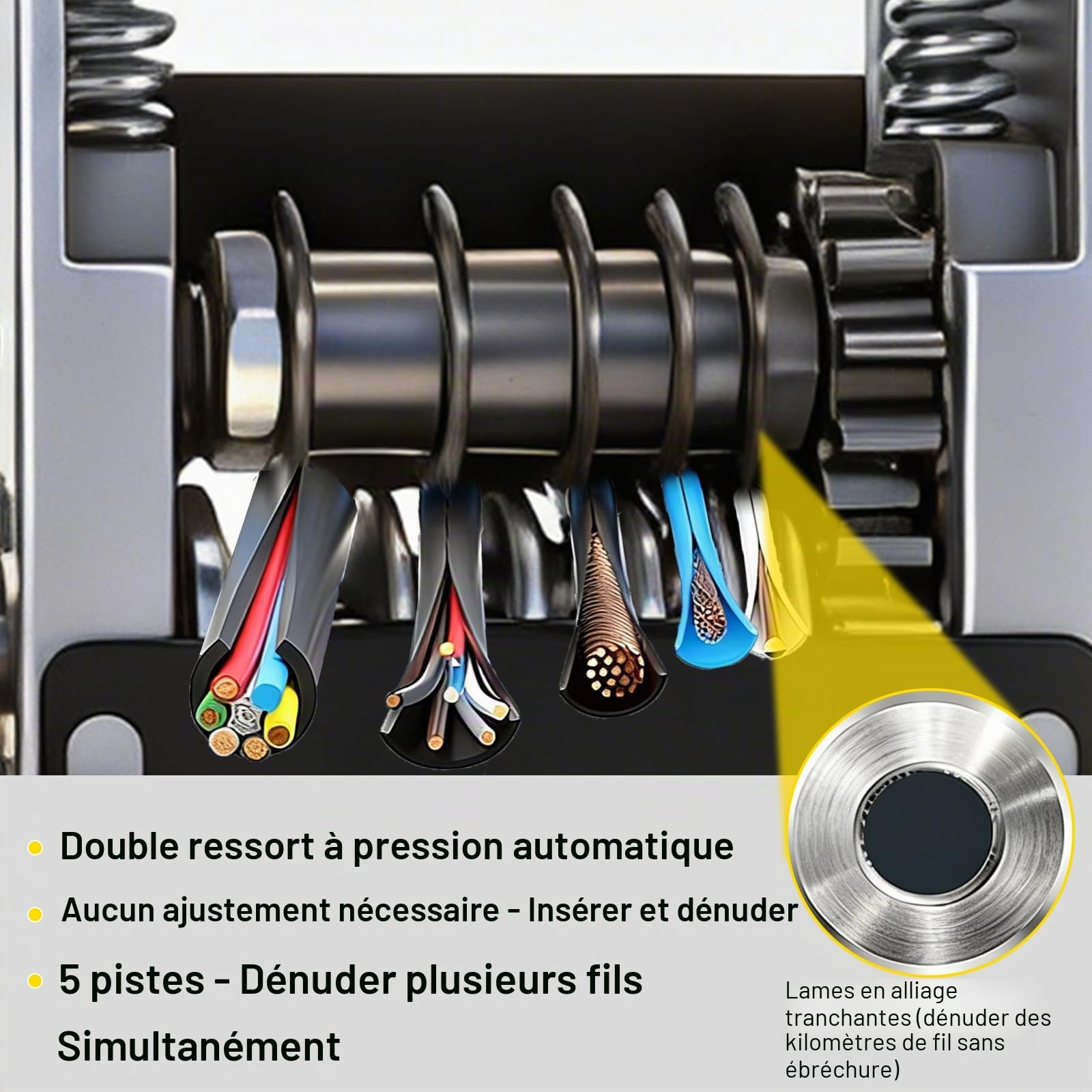 Machine à Dénuder les Câbles Électriques Automatique 3–17 mm, Pince à Dénuder pour Câbles en Cuivre, Machine à 5 Canaux pour le Recyclage des Fils (Sans Batterie ni Chargeur)