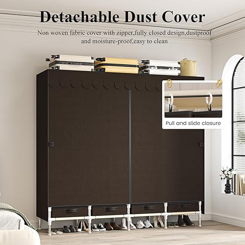 Miniatura 5 de Armario portátil con 4 cajones, 4 varillas para colgar, organizador de suéter de 67 pulgadas de alto, robusto y fácil organizador temporal de