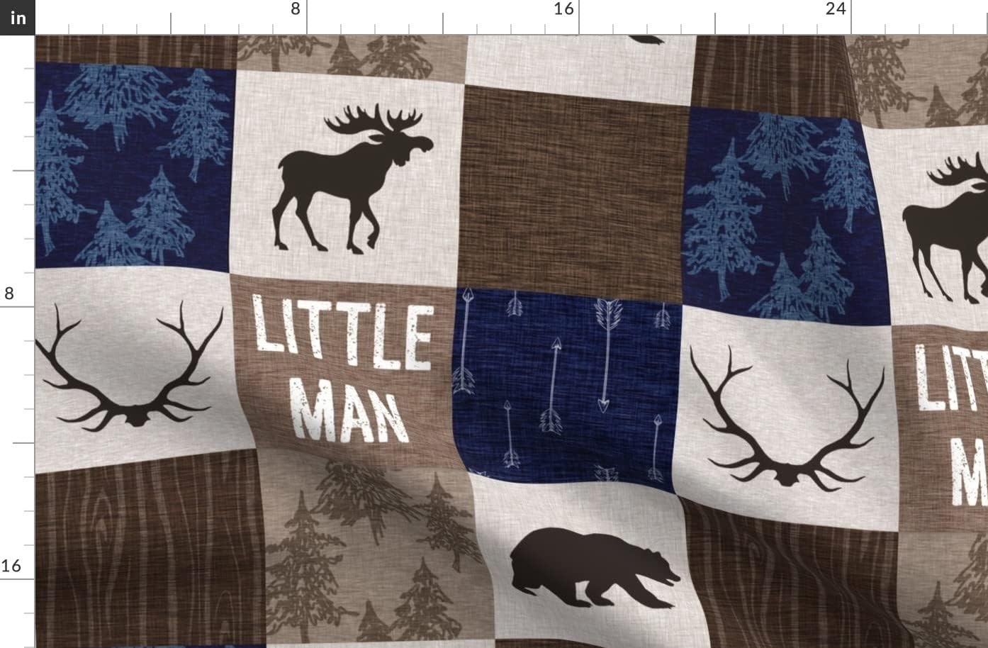 Spoonflower Fabric - Quilt Navy Tan Moose Bear Antlers Arrows Woodland Forest Cheater Printed on Organic Cotton Sateen Fabric by The Yard - Sewing Quilting Apparel Home Decor