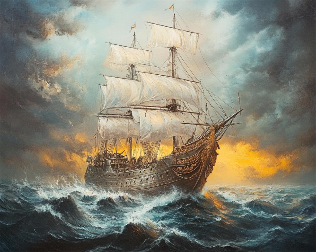 RKFLGEW DIY Bead Embroidery Kit Sea Sailing Boat 40x50cm