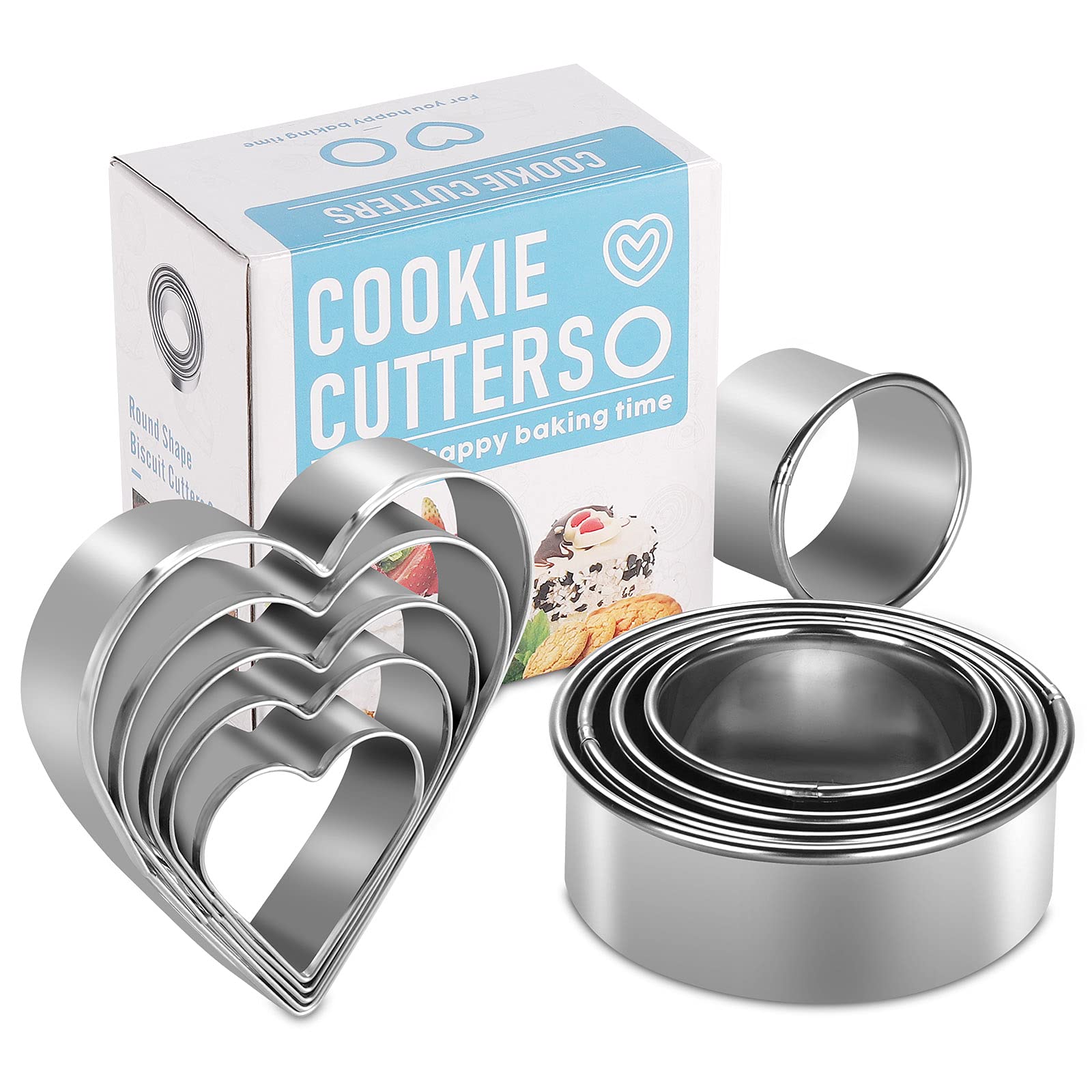 KSPOWWIN Heart Cookie Cutters Valentine’s Day Heart Round Shapes Cookie Biscuit Cutter Set,Graduated Circle Pastry Cutters, Professional Stainless Steel Baking Dough Tools And Donut Cutter Molds
