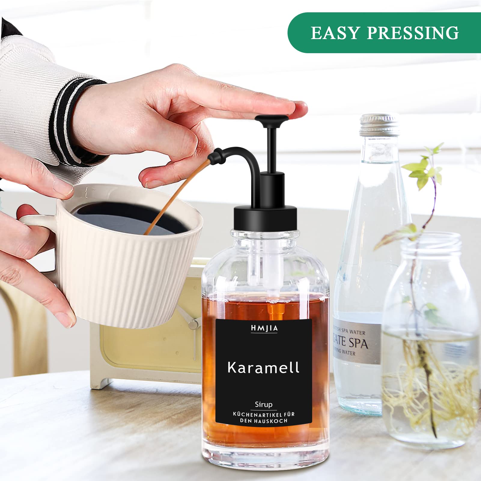 Set Dispenser Sciroppo Caffè In Vetro - 2 Bottiglie Da 500 Ml Con Etichette E Imbuto - Foto 6