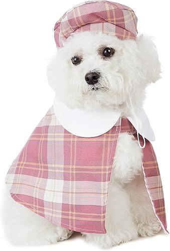 Impoosy Disfraz rosa para perro, 2 unidades, capa a cuadros con boina, lindos perros pequeños, camisas diarias para perros y gatos (L)