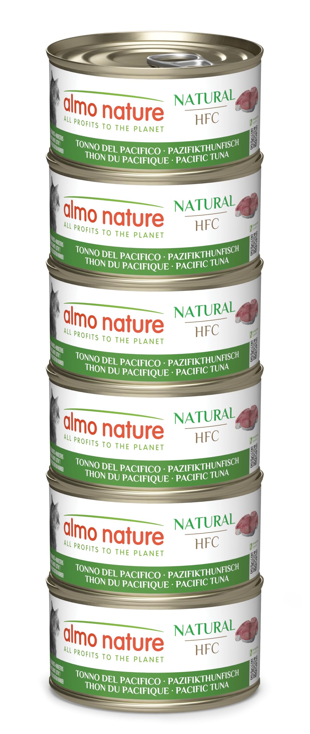 Almo Nature HFC Natural - Wet Cat Food - Pacific Tuna - Human Grade, Gluten Free, Monoprotein - 70g, Pack of 6
