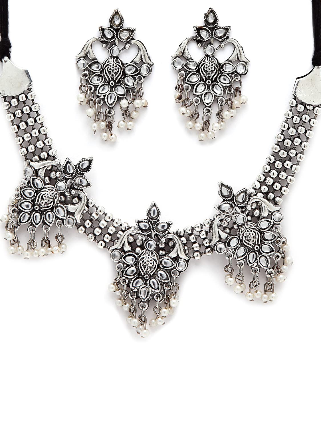 Samyuktha Set di gioielli da donna in argento ossidato tradizionale elegante (13119s), metallo, senza pietre preziose, Metallo, Nessuna pietra preziosa