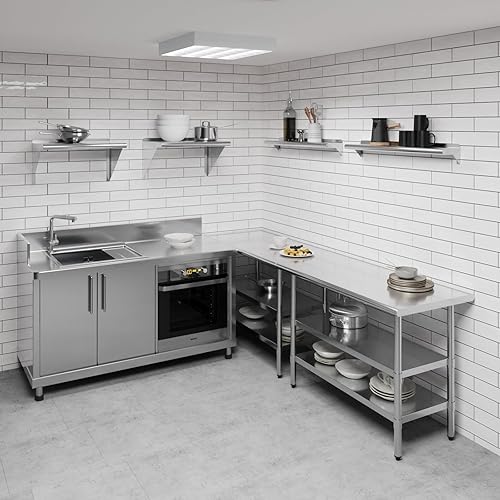 Vista 183 de AmGood Estante de pared de acero inoxidable de 60 pulgadas de largo x 8 pulgadas de profundidad Certificado NSF Estantería de metal