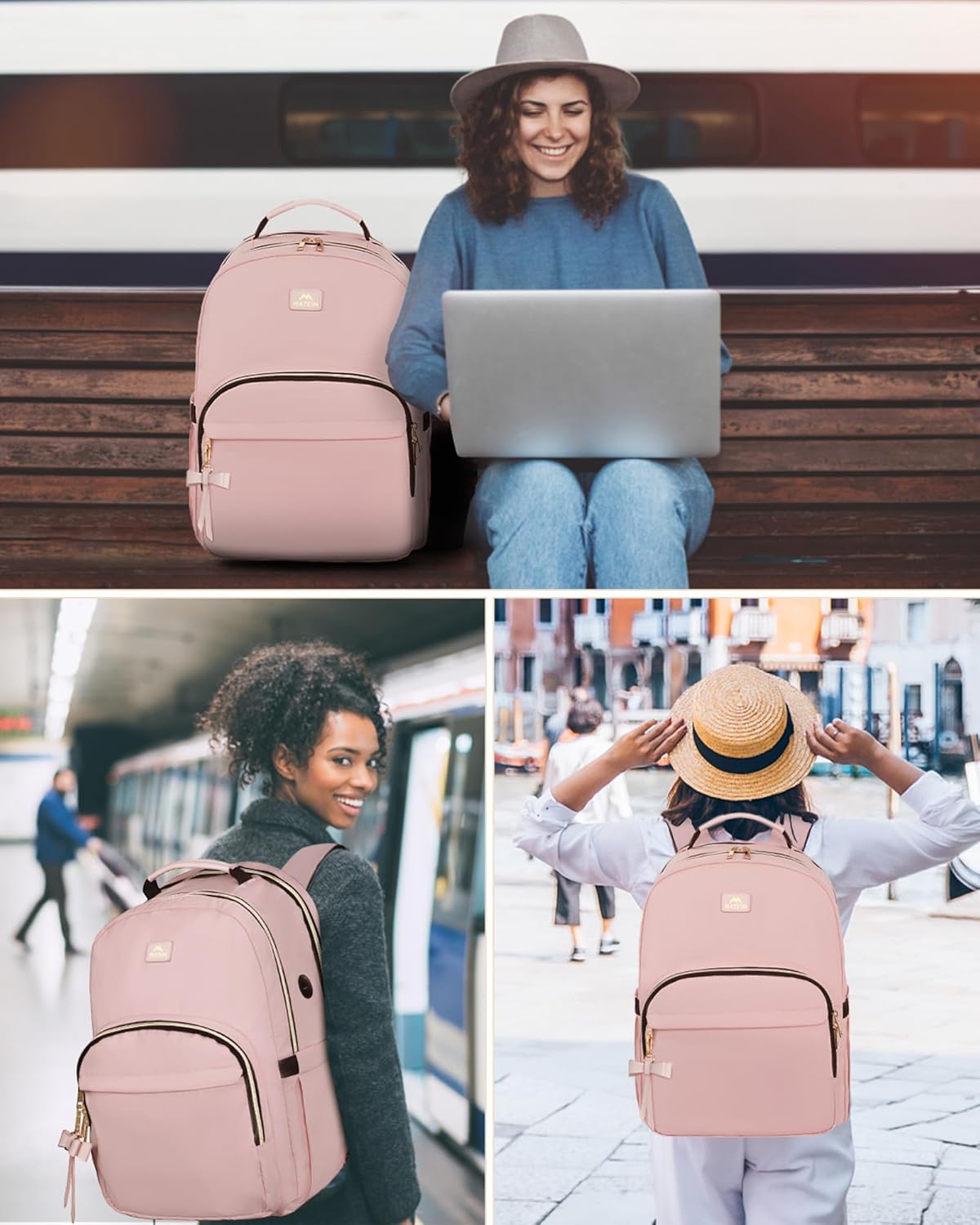 MATEIN Pink Laptop Backpack, 17 Inch TSA Approved Travel Carry On Backpack for Women, Large Work Compuer Bag with Charging Hole & Luggage Strap, Water Resistant Anti Theft College Nurse Bag - Image 8