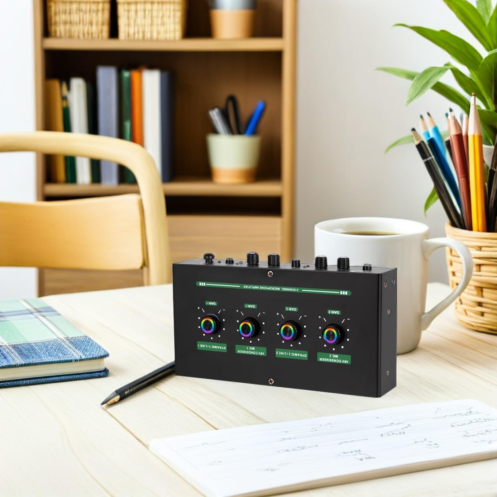 2-kanal Mikrofonverstärker mit Hallmischer, Schwarz, USB | Podcast und Voice Chat, Kunststoff Metall, Inkl Kabelsatz, 2: 1-adapter und Dreifach Datenkabel