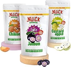 NUICK Combo of Freeze Dried Custard Apple, Chikoo and Jamun | Pack of 3 | 100% Natural fruit, No Preservative, No Added Sugar, Not Frozen | Nutritious and Crunchy Snack