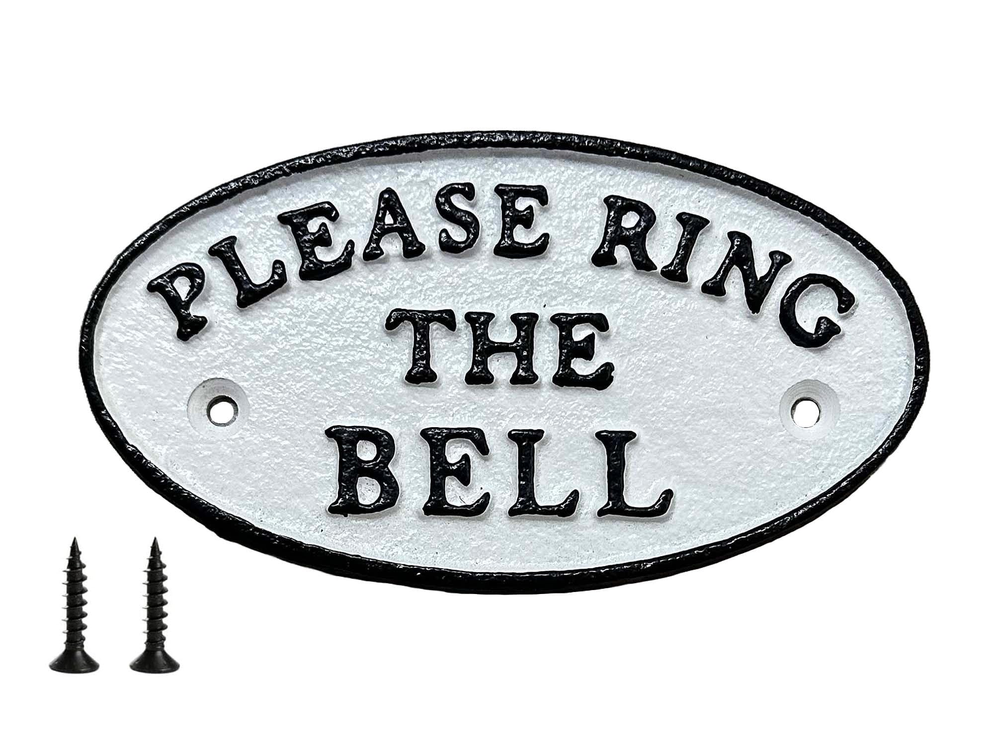 Please Ring The Bell Sign Cast Iron Plaque Inc Screws 17cm Entryway Decor Home Business Wall Door Mount Security Alert Visitors Rustic Metal Plaque Easy Instal