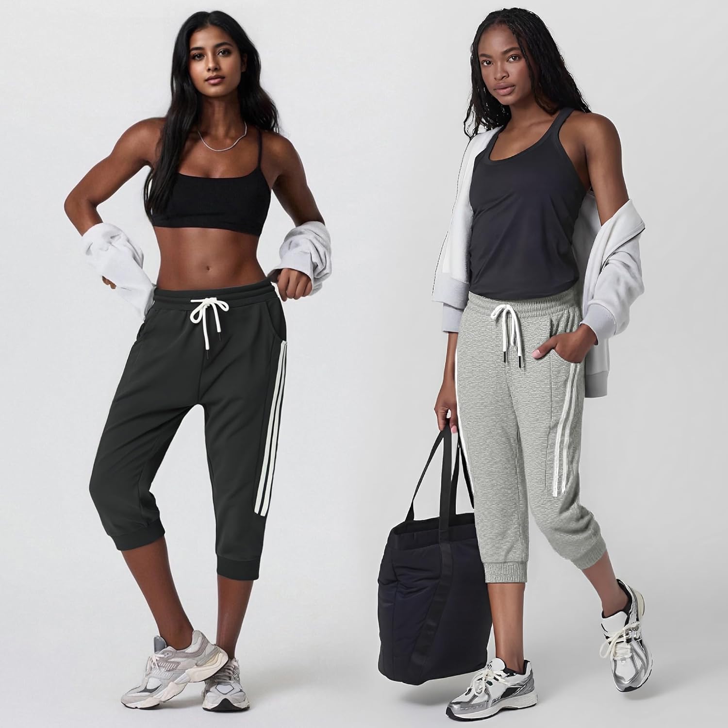 SPECIALMAGIC Women's 2 Pack Capri Pants Cropped Joggers with Pockets Capri Sweatpants - Image 2