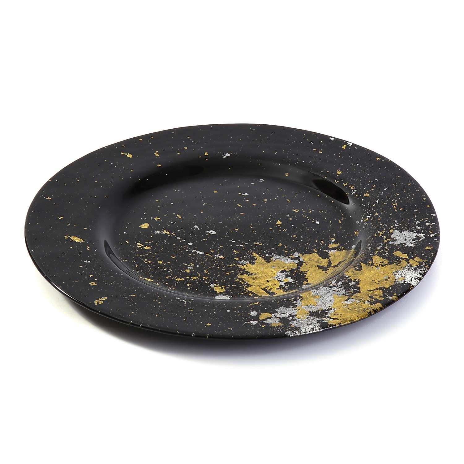 Assiette à dîner japonaise en verre Urushi Ø 31 cm, noir de jais avec feuille dorée, passe au lave-vaisselle