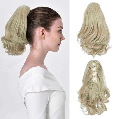 SLEEKALON ExtensiĂłn de cola de caballo rubia corta de 12 pulgadas, pinza ondulada y rizada con clip, cola de caballo falsa, cola de caballo de SLEEKALON ExtensiĂłn de cola de caballo rubia corta de 12 pulgadas, pinza ondulada y rizada con clip, cola de caballo falsa, cola de caballo de