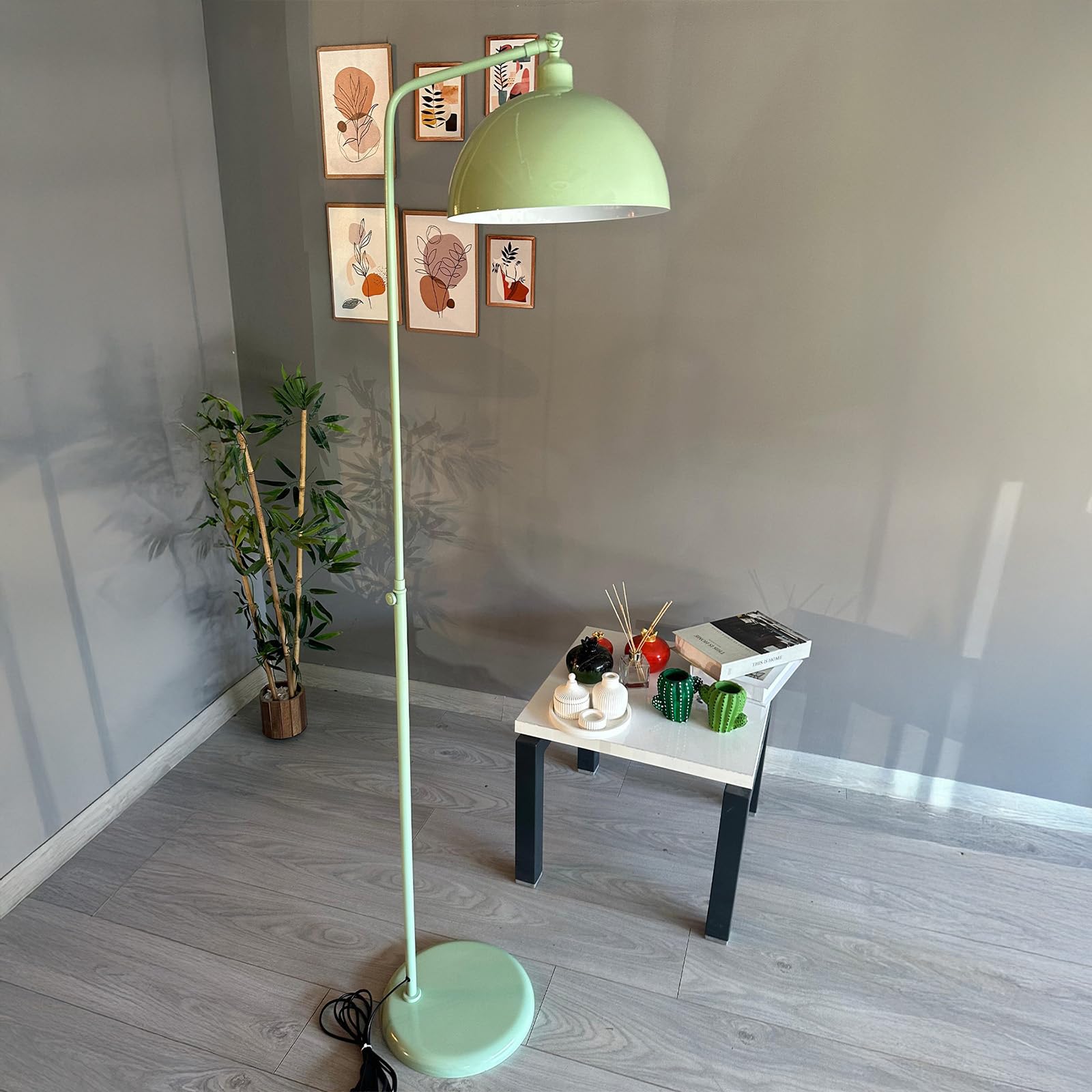bamyum Gorkiede Lampada da Terra in Metallo, Lampada da Terra per Soggiorno, Camera da Letto, Camera dei Bambini con Attacco E27, Larghezza 30 cm, Paralume Regolabile, Verde Menta