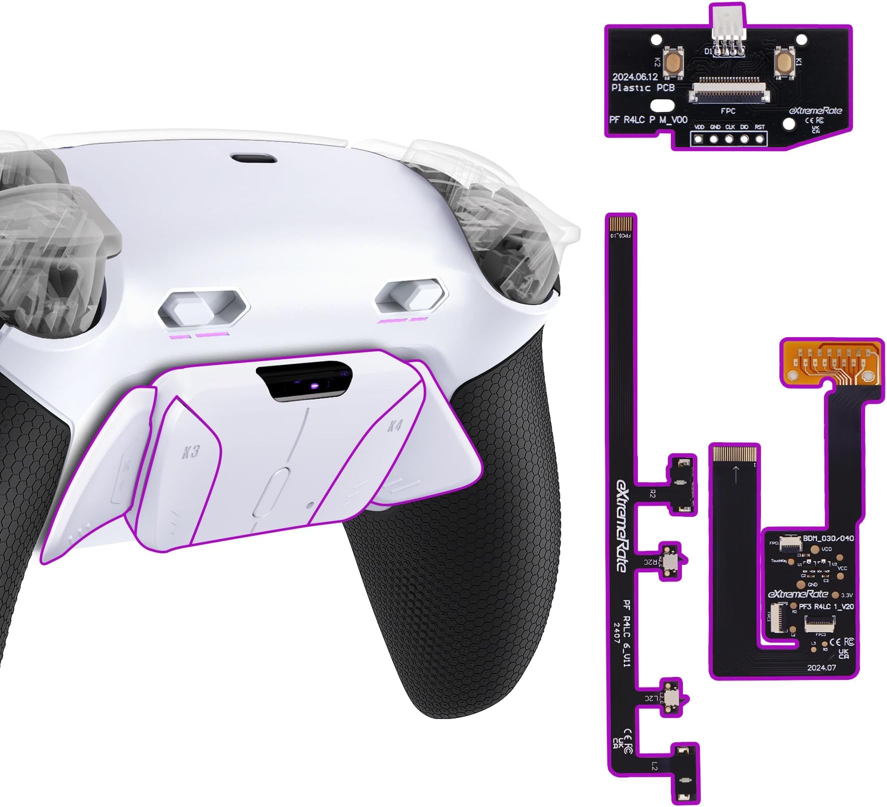 eXtremeRate RISE4 Plus MAX Remap Kit for PS5 Controller BDM-030/040/050, Re-Design Rubberised Handle Back Casing & Back Paddles Attachment & Adjustable Clicky Trigger Module Kit for PS5 - White Black