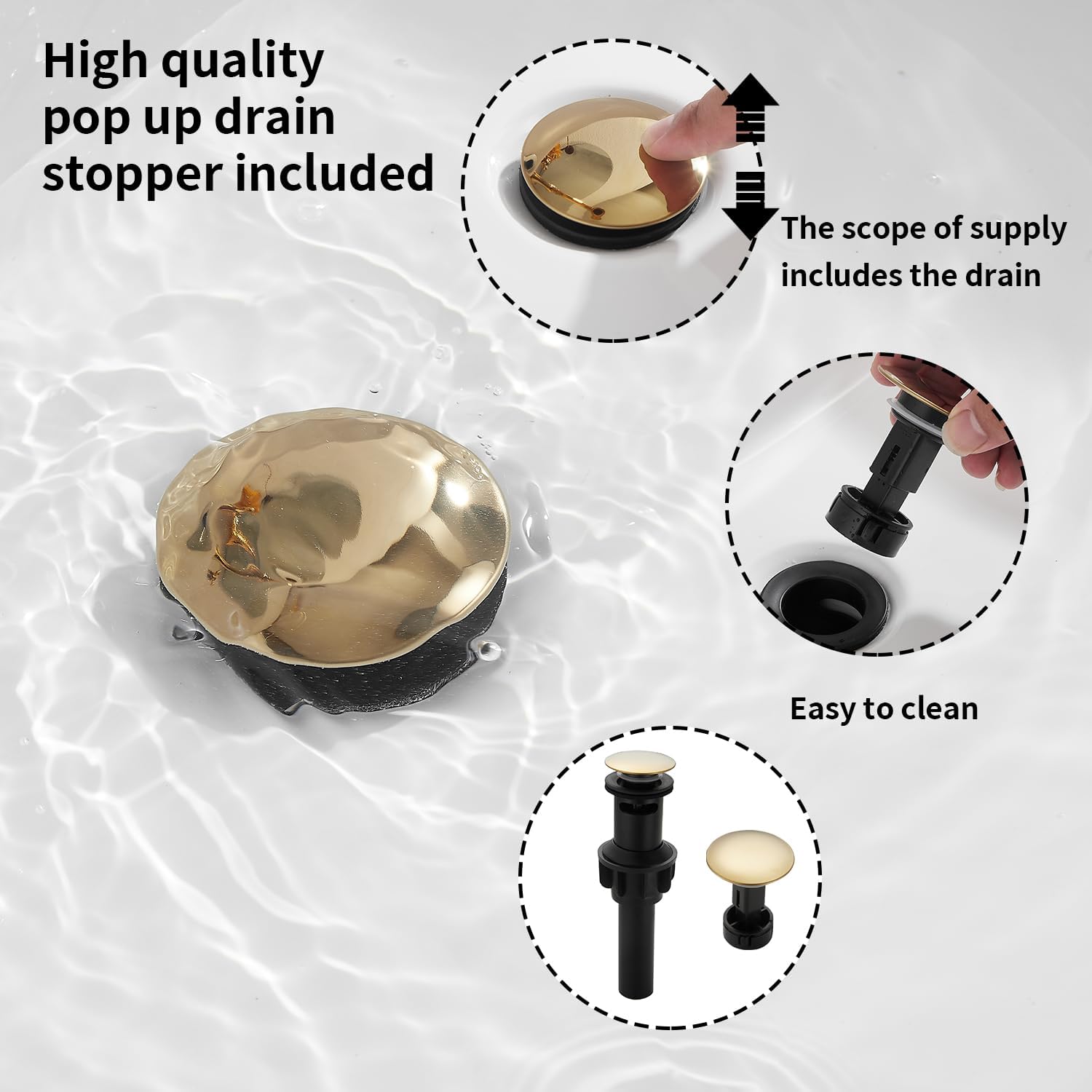 GGStudy Bathroom Faucet Polished Gold 2 Handles 4 Inches Centerset Bathroom Vanity with Drain Assembly and Supply Hose Lavatory Faucet
