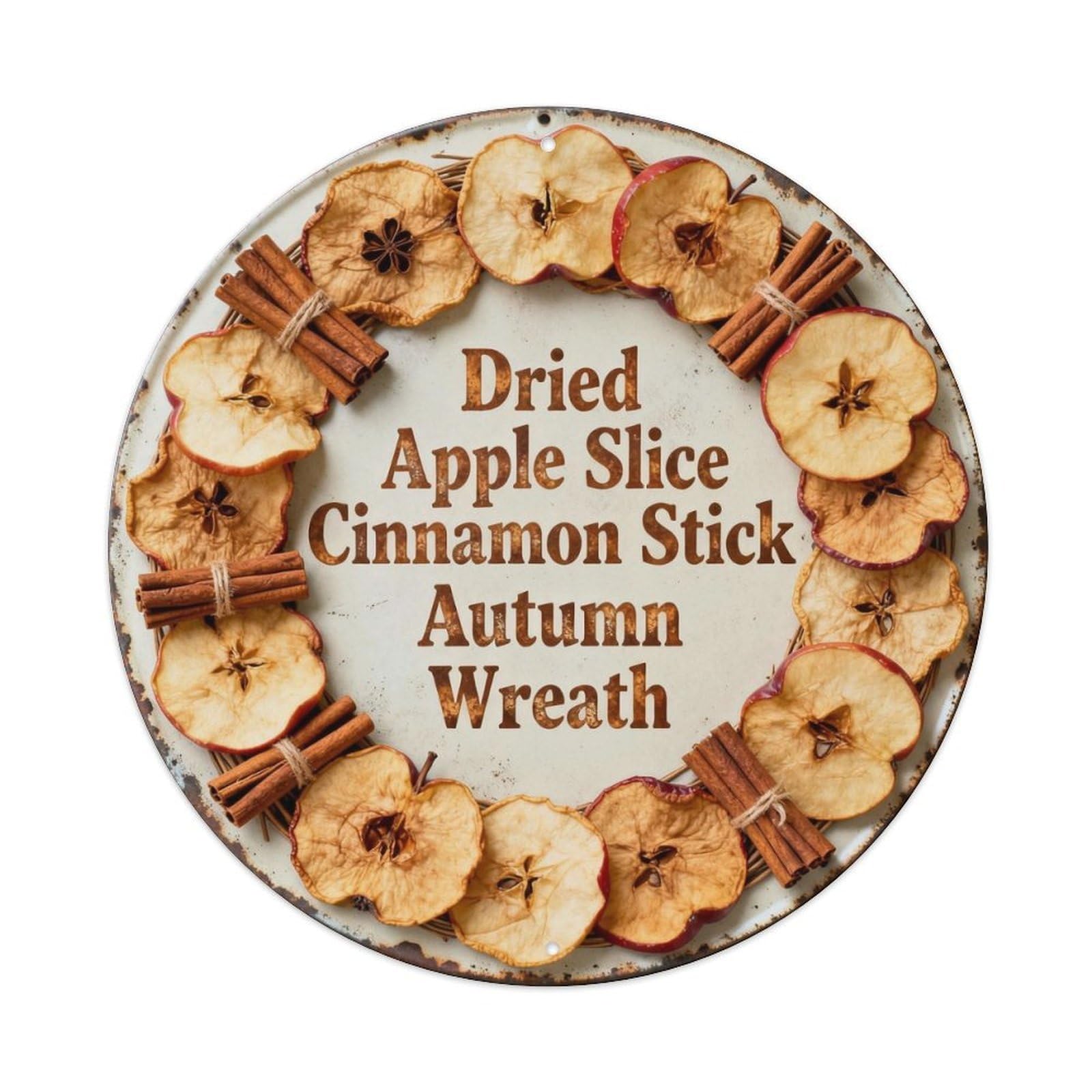 Dried Apple Slice Cinnamon Stick Autumn Wreath Metal Tin Sign Plaque